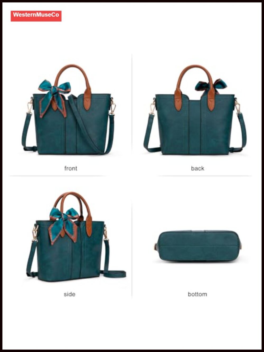 Vegan Leather Crossbody Satchel Tote with Detachable Strap - Picture 2 of 6